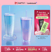 Ly nhựa 2 lớp Lock&Lock HAP522 Dream Star Double Wall Cold Up - 750ml - Màu Ombre trendy - Tím ngân hà/Xanh da trời - Kèm ống hút