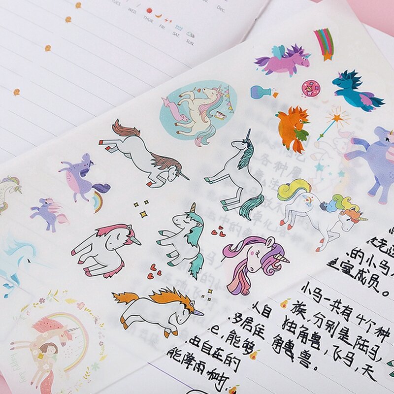 1 set (gồm 6 miếng) stickers hình Unicorn siêu yêu