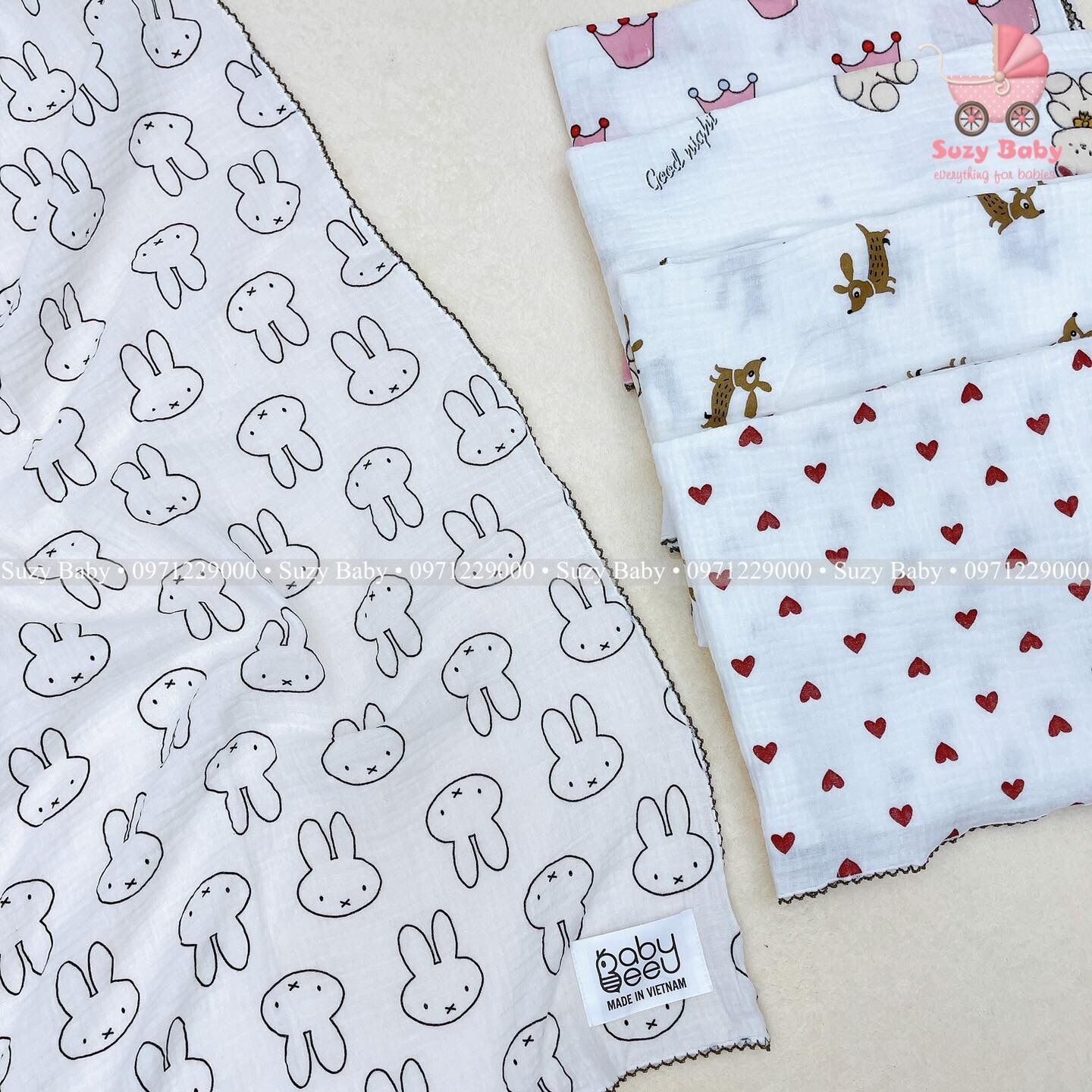 KHĂN TẮM BABY BEE 2 LỚP HOẠ TIẾT