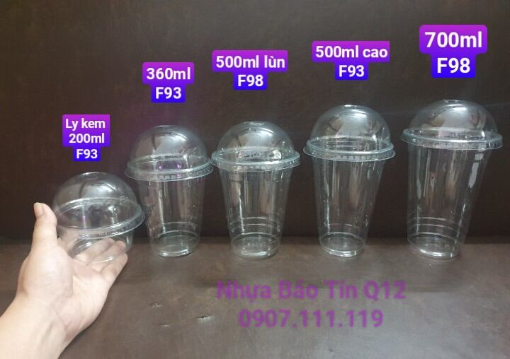 [HCM]50 ly PET ĐỦ SIZE cho cafe sinh tố nước ép, Ly kem 200ml, Ly cafe 360ml, 500ml, 600ml, 660ml, 710ml. Tuỳ chọn nắp hoặc không
