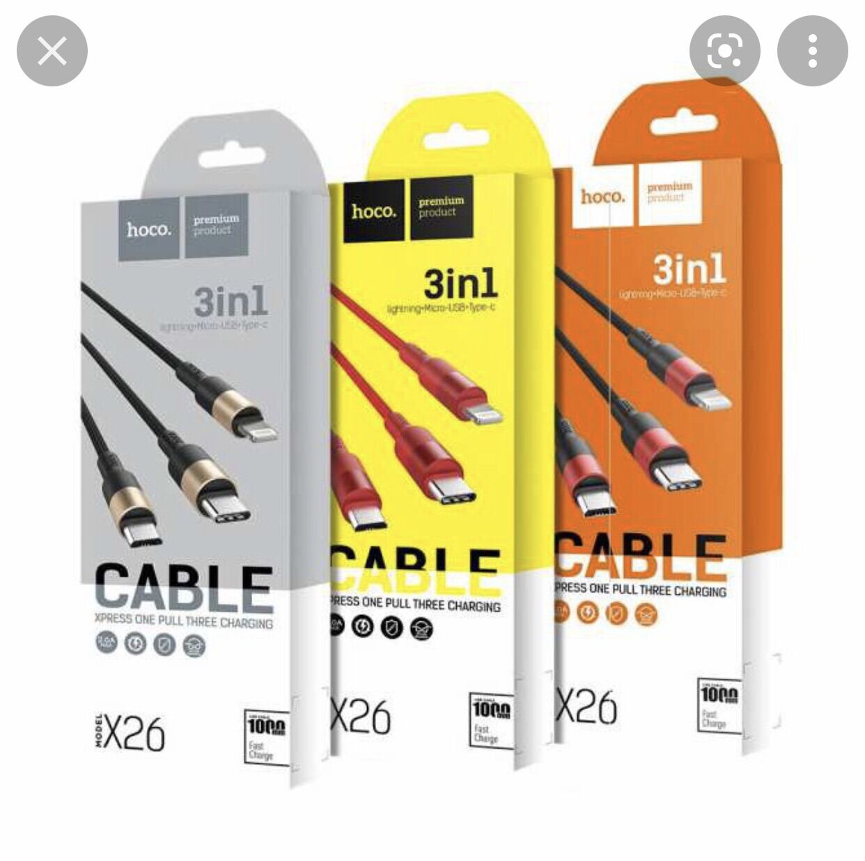 Cáp sạc nhanh dây dù 3 in 1 hoco x26