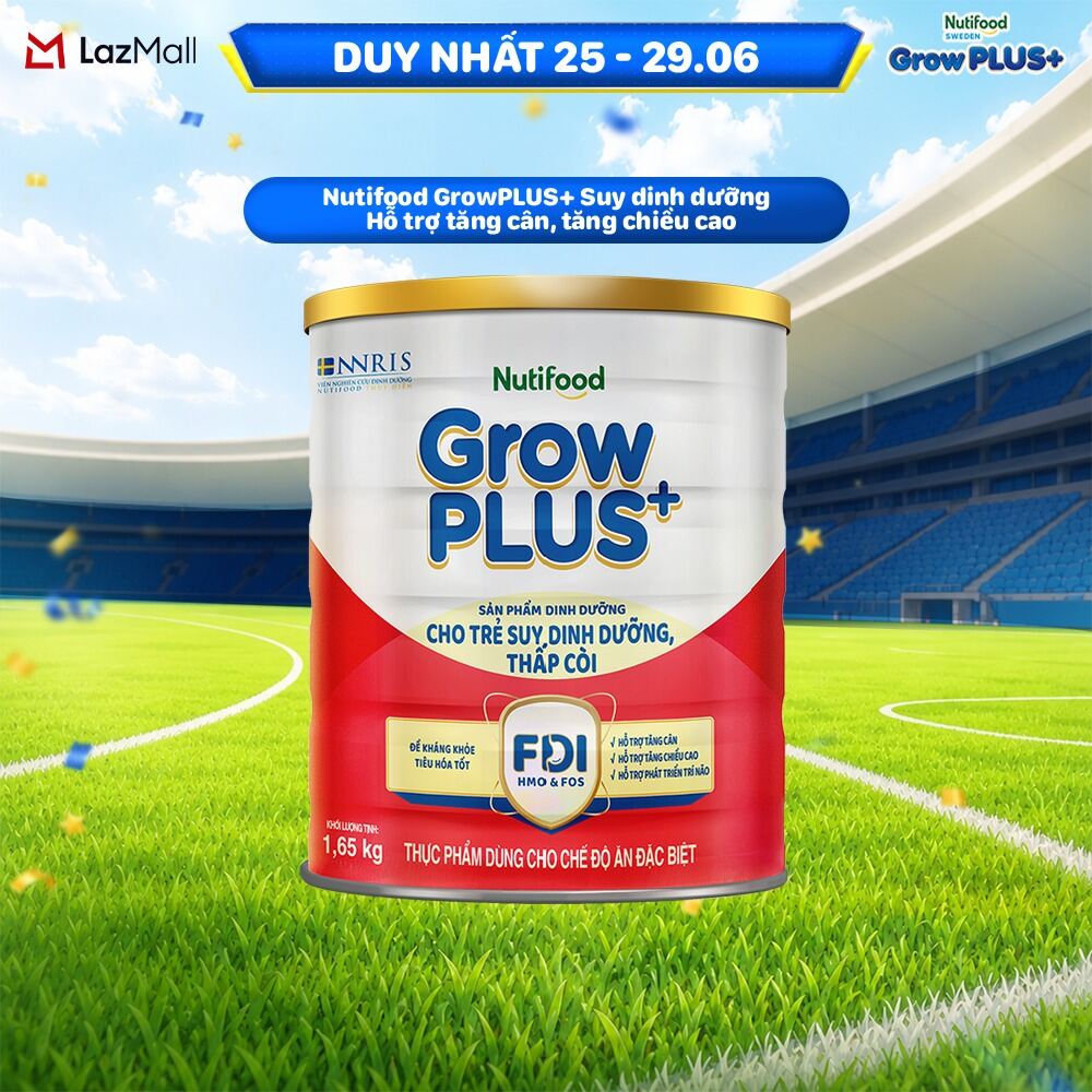 Sữa bột Nutifood GrowPLUS+ Suy Dinh Dưỡng (Đỏ)  - Hỗ Trợ Tăng Cân, Tăng Chiều Cao (Lon 1,65 Kg)