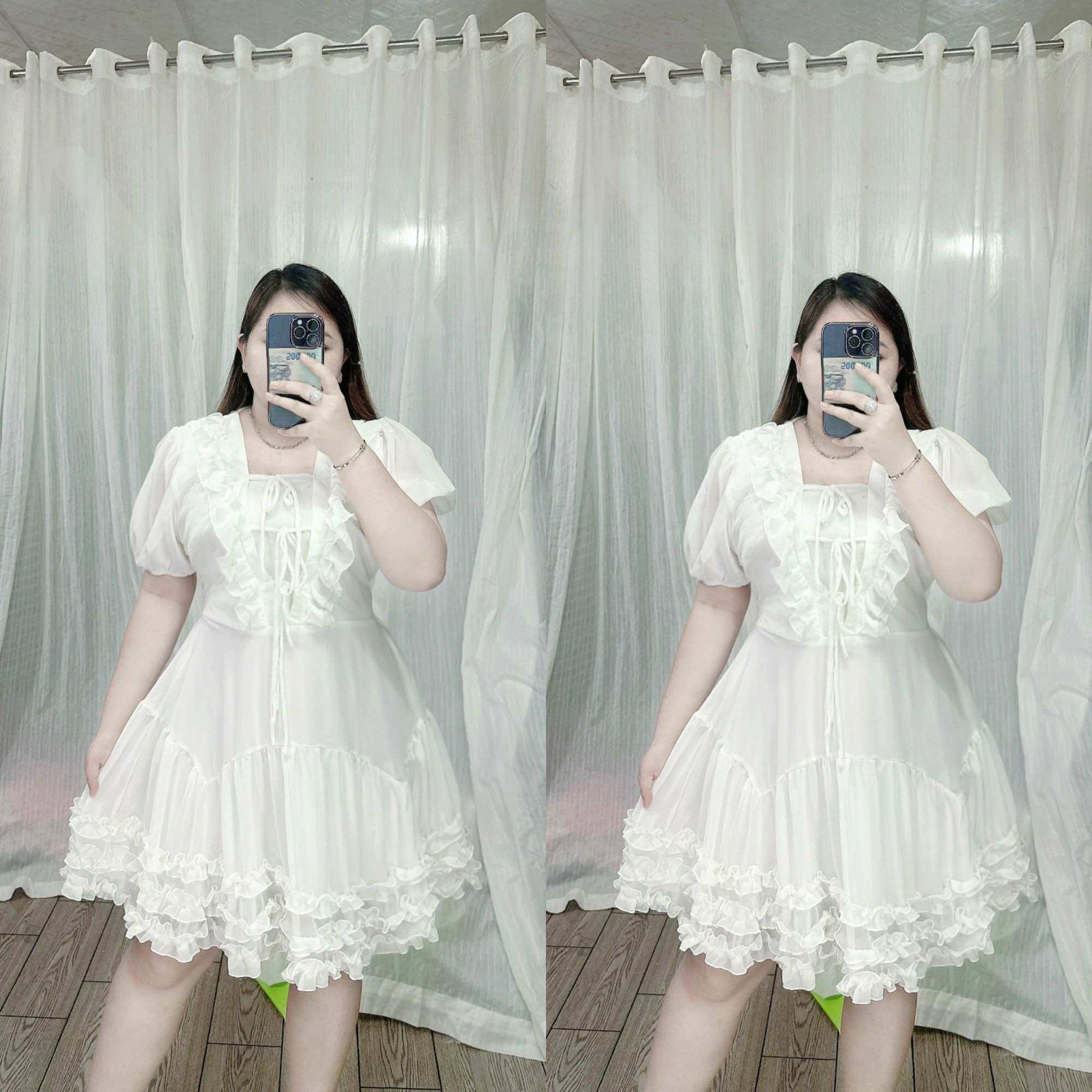 [Bigsize 60-85kg] Đầm voan 3 bèo