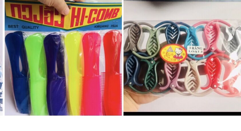 Set 10 Món: 5 Lược và 5 Kẹp Càng Cua 3 răng Lớn ( lược dài 20cm, Hình thật)