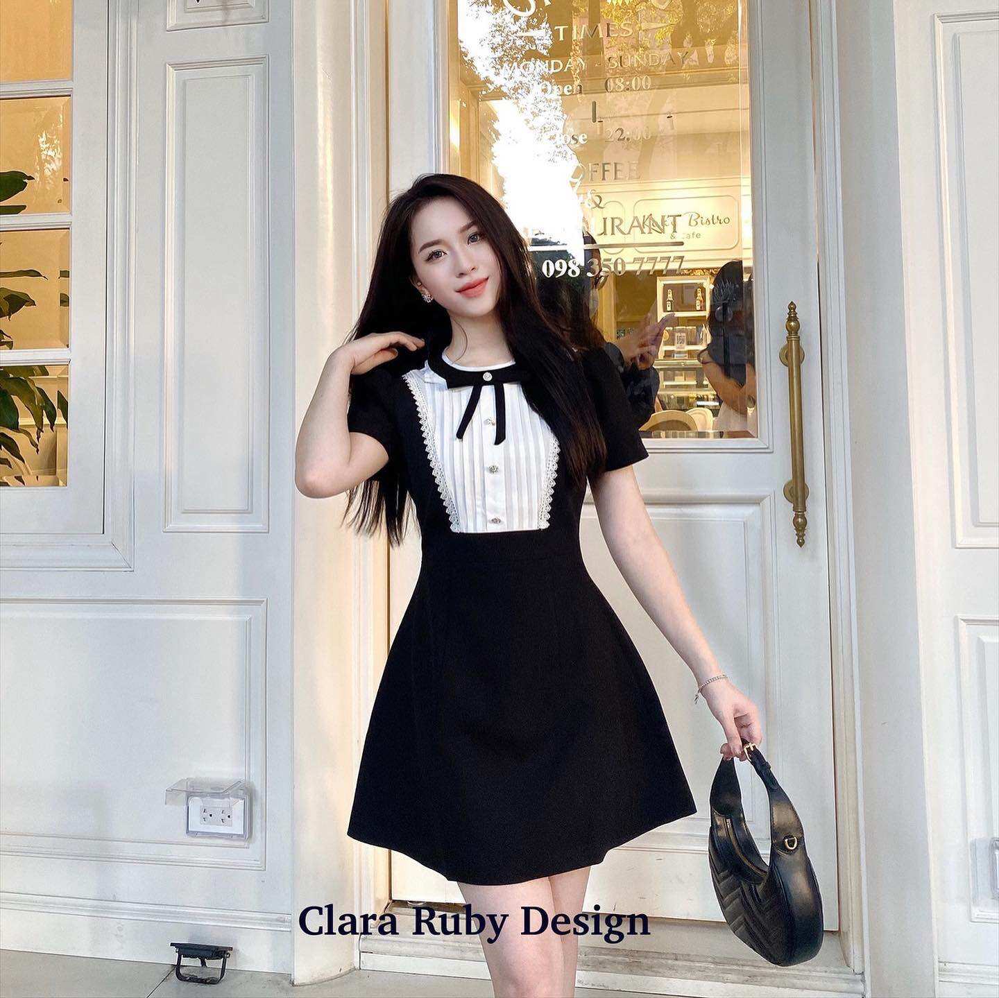 Váy đen phối ren nơ cổ - Thiết kế Clara ruby design