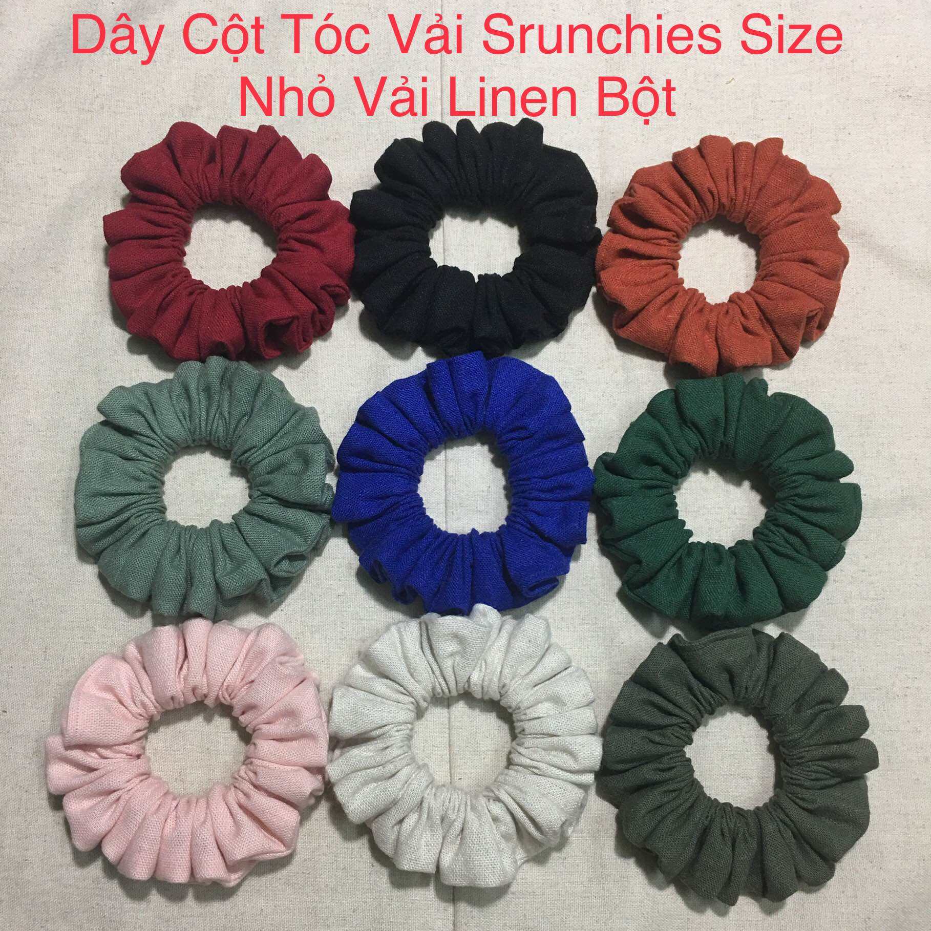 Dây Cột Tóc Vải Srunchies Handmade Size Nhỏ Vải Linen Bột, Linen Tưng.