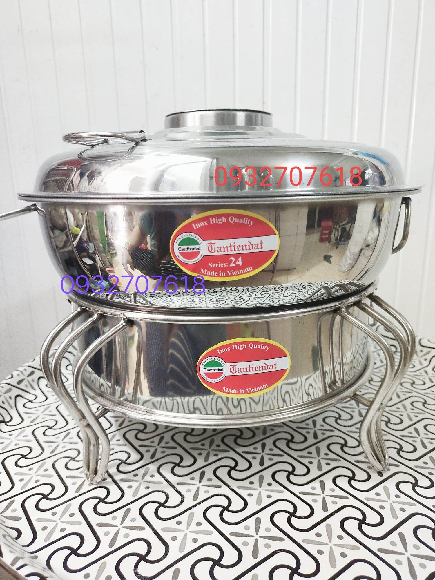 Bộ lẩu cù lao inox có kèm bếp cồn cao cấp có chân 24m