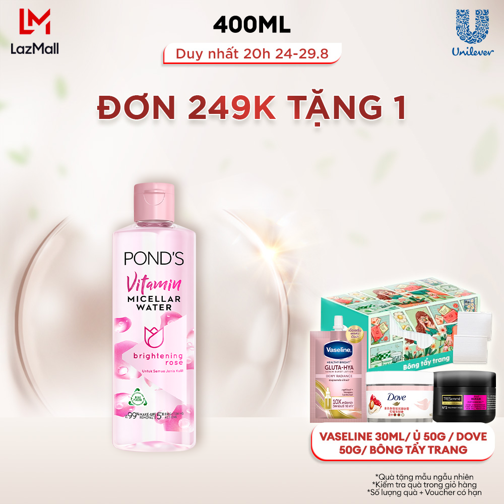 Nước tẩy trang Vitamin và hoa hồng sáng da Pond's Micellar Water 400ml