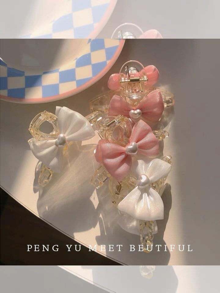 kẹp xước tóc nơ hồng châu thời trang hàn quốc