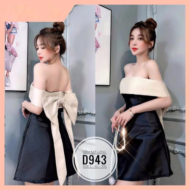 [Ảnh thật] 60-90kg Bigsize ĐẦM NƠ LƯNG TRỄ VAI D943