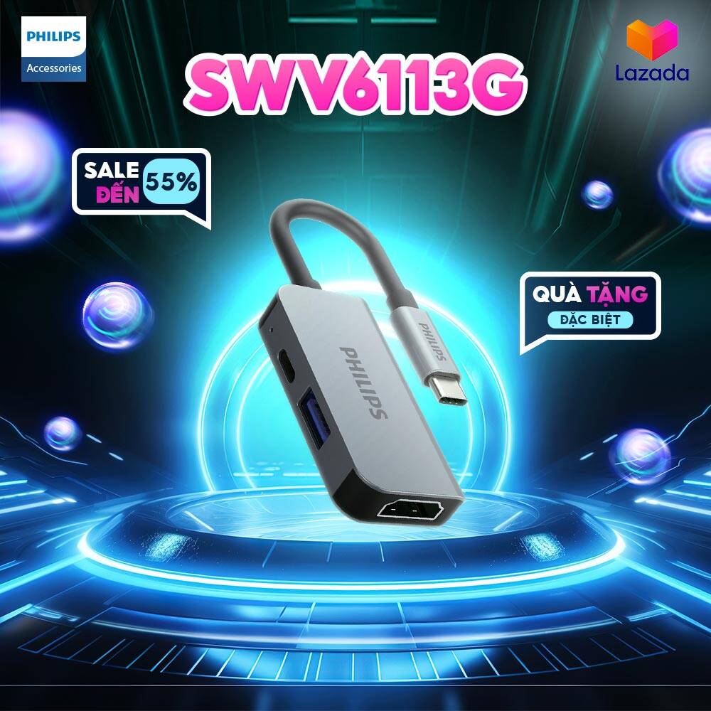 Bộ hub chuyển đổi philips swv6113g 3 in 1 usb type c to hdmi + usb-a + usb-c