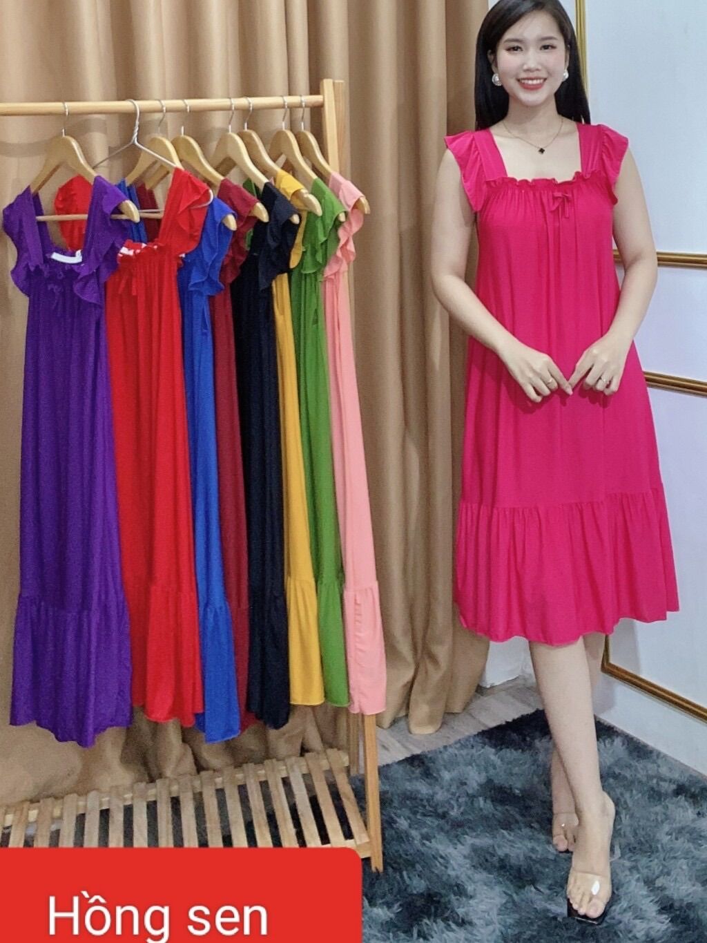 Đầm thun lạnh dây bản phối ren