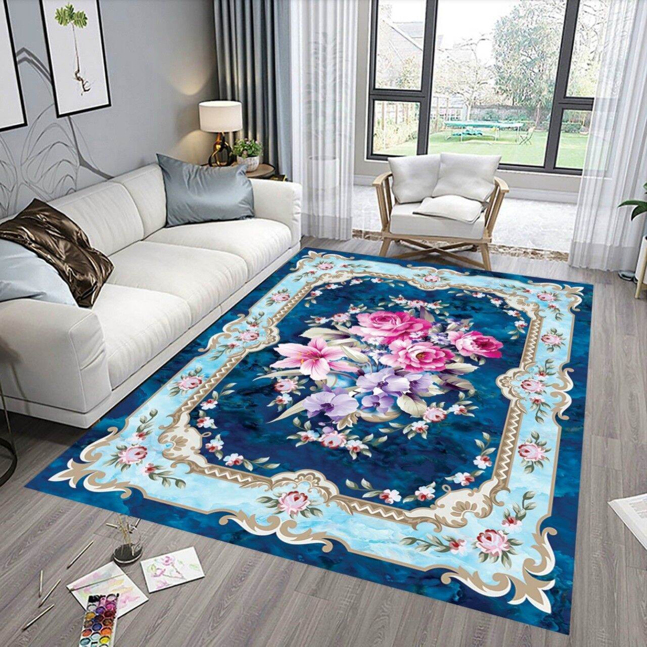 Thảm bali trải sàn thảm trang trí 1m6 x2m3 mẫu hoa anh đào hót nhất 2023