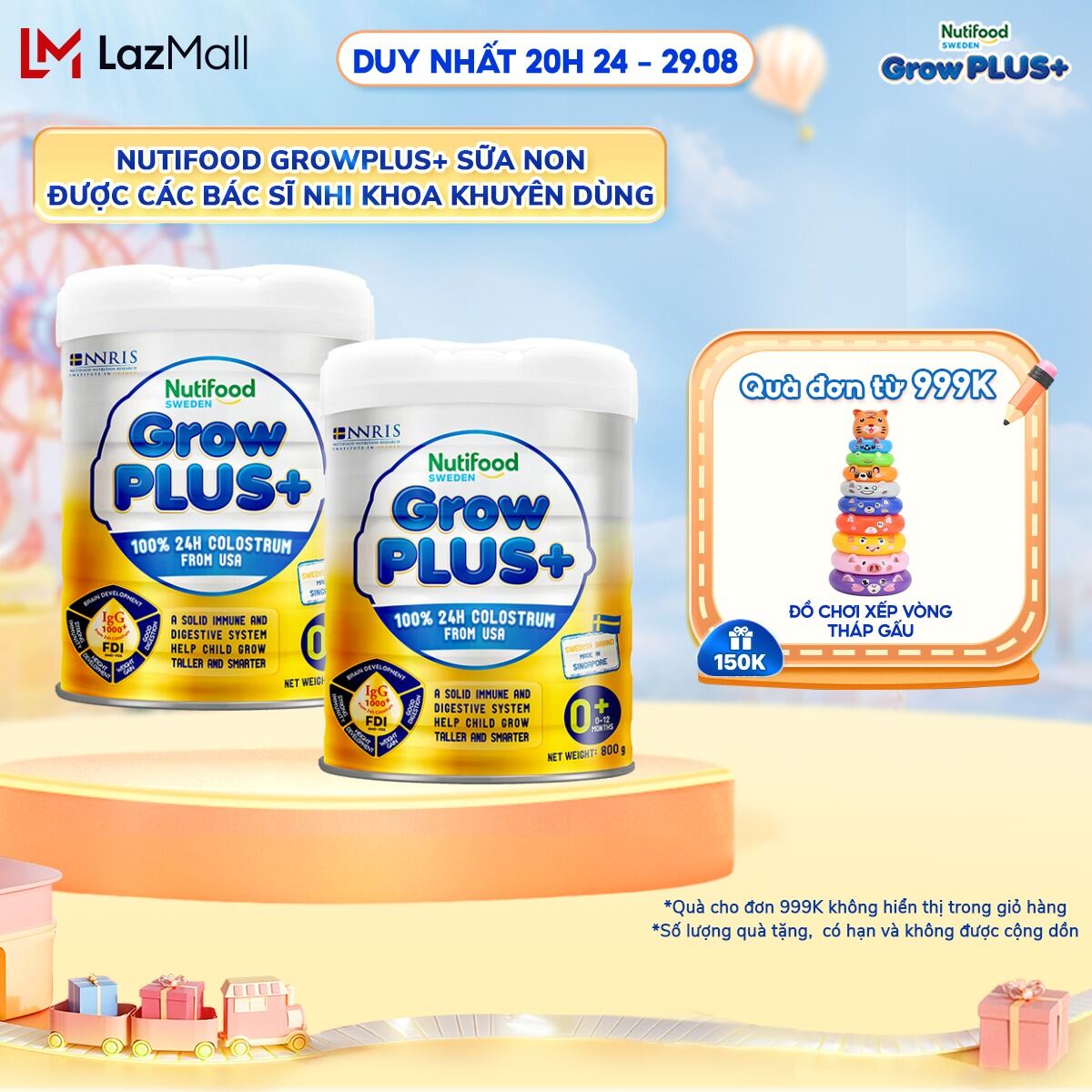 Bộ 2 sữa bột nutifood growplus+ sữa non tăng đề kháng 800g - 0-12 tháng tuổi - tăng cường hệ miễn dịch, tiêu hóa tốt