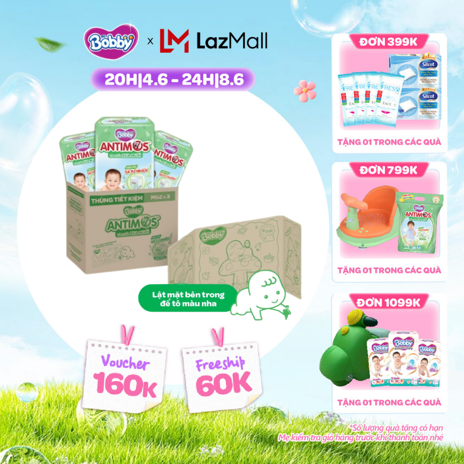 [QUÀ TẶNG HẤP DẪN TỪ 9-10.6][THÙNG TIẾT KIỆM TÔ MÀU] Combo 3 gói tã Quần Xua Muỗi Bobby Antimos – Hàng rào Sả tự nhiên Bye Muỗi 8H - M52