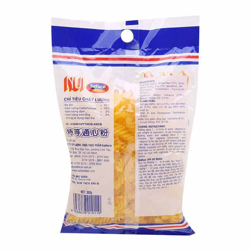 Nui Xoắn Safoco bịch 300g