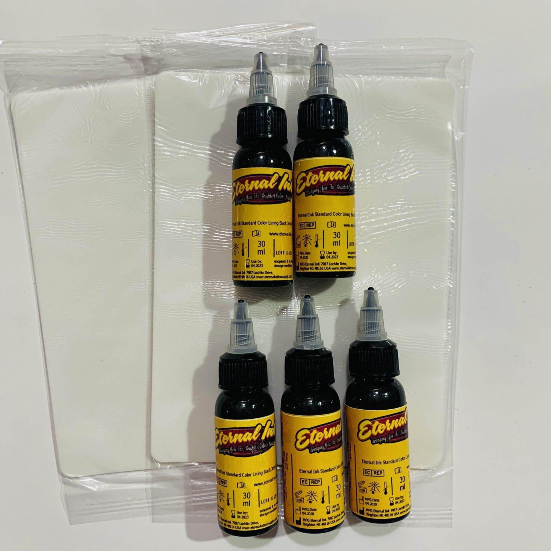Sét 5 mực tập xăm màu đen + 2 da giả A5