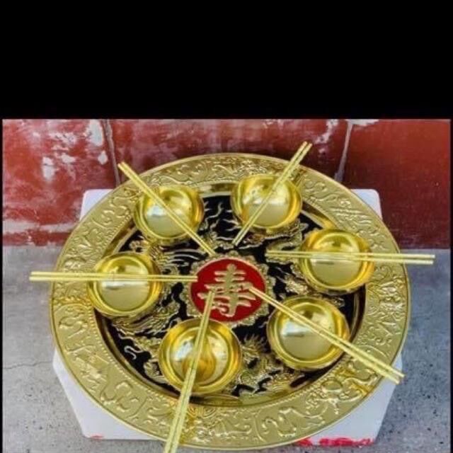 Mâm đồng bát đũa nhà làm bằng đồng