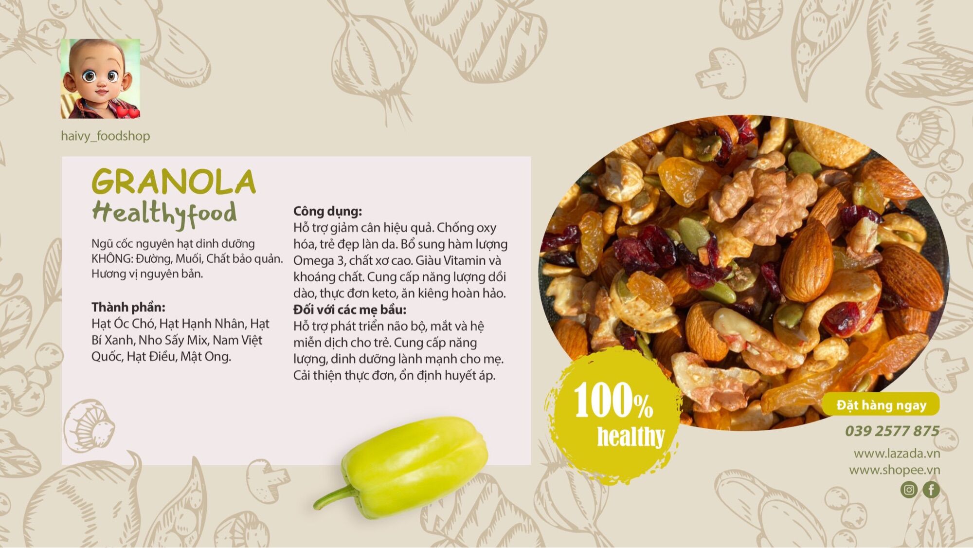 500g Granola Siêu Hạt - Không Yến Mạch