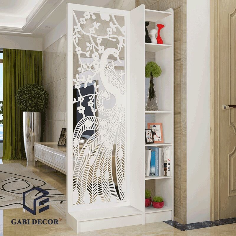 Bộ vách bình phong chim công kêt hợp kệ cao 1m9 rộng 90cm sâu 30cm