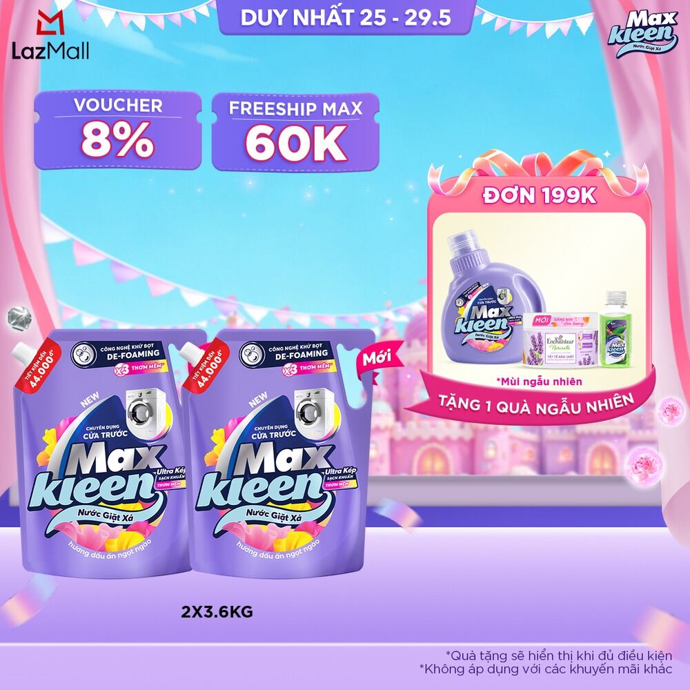 Combo 2 Nước giặt cho máy giặt cửa trước MaxKleen hương Dấu Ấn Ngọt Ngào 3.6kg