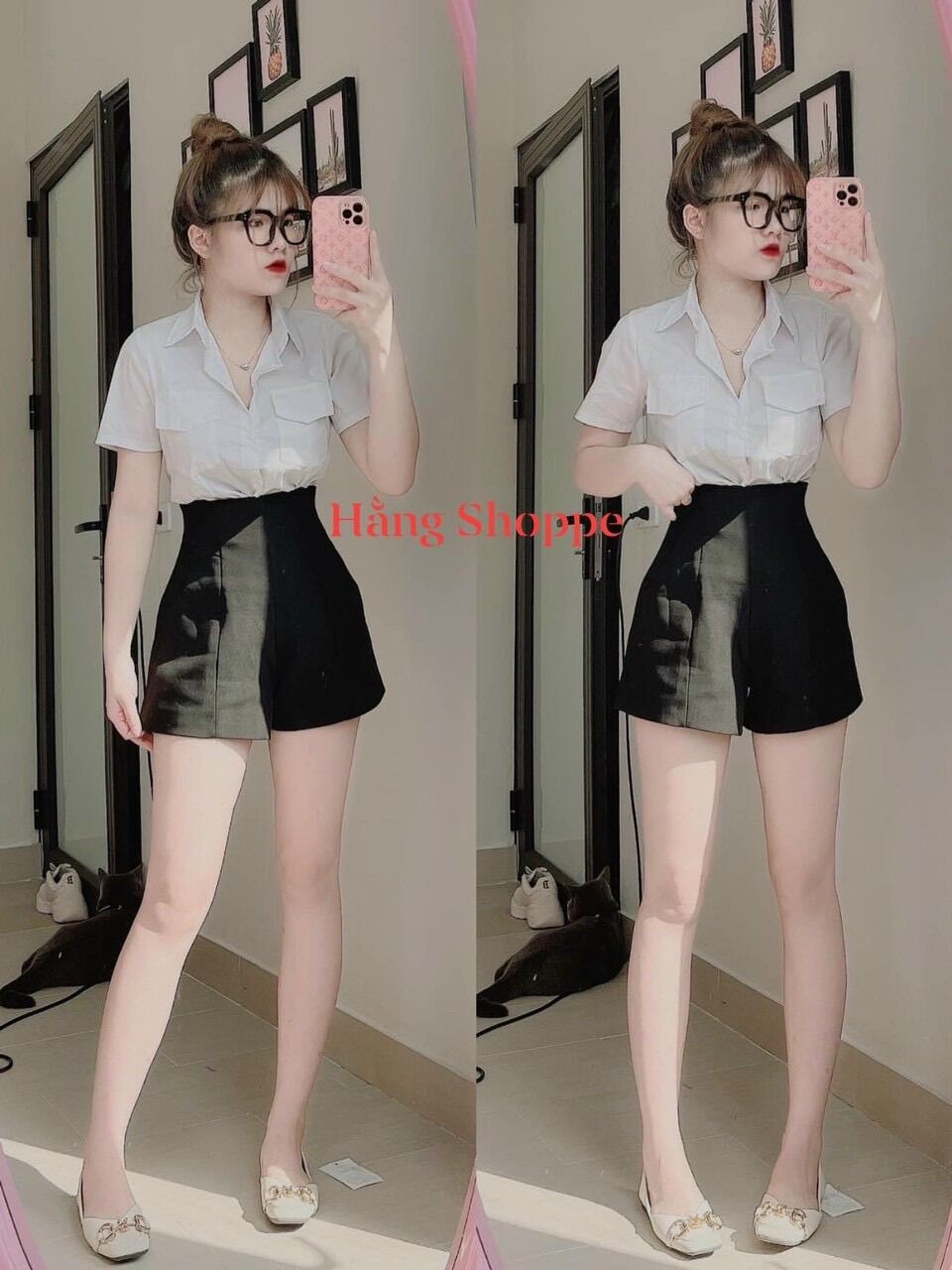 Áo sơ mi trắng phối 2 túi nhỏ