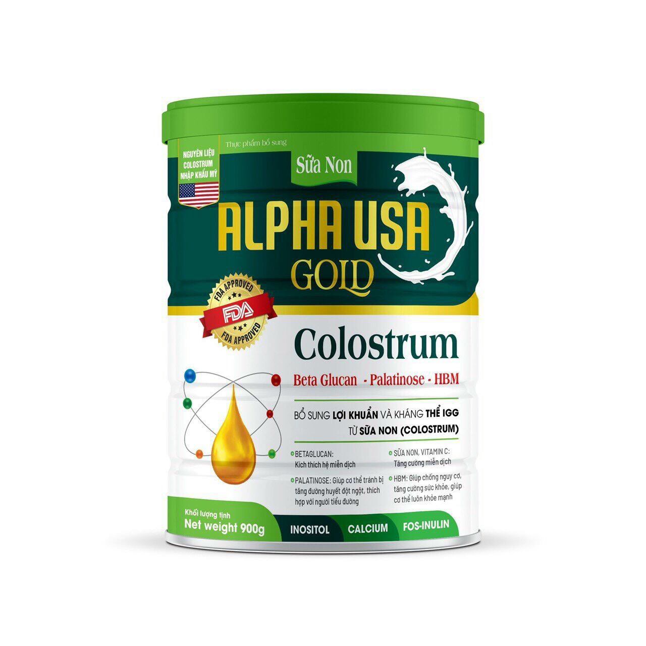 Sữa non ALPHA USA GOLD COLOSTRUM Hộp 900g, tăng sức đề kháng, bổ sung dinh dưỡng, nâng cao miễn dịch