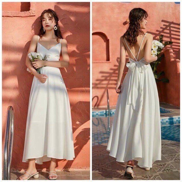 Đầm Maxi hai dây hở lưng Tyfashion cột nơ sau điệu đà đi biển TFD65