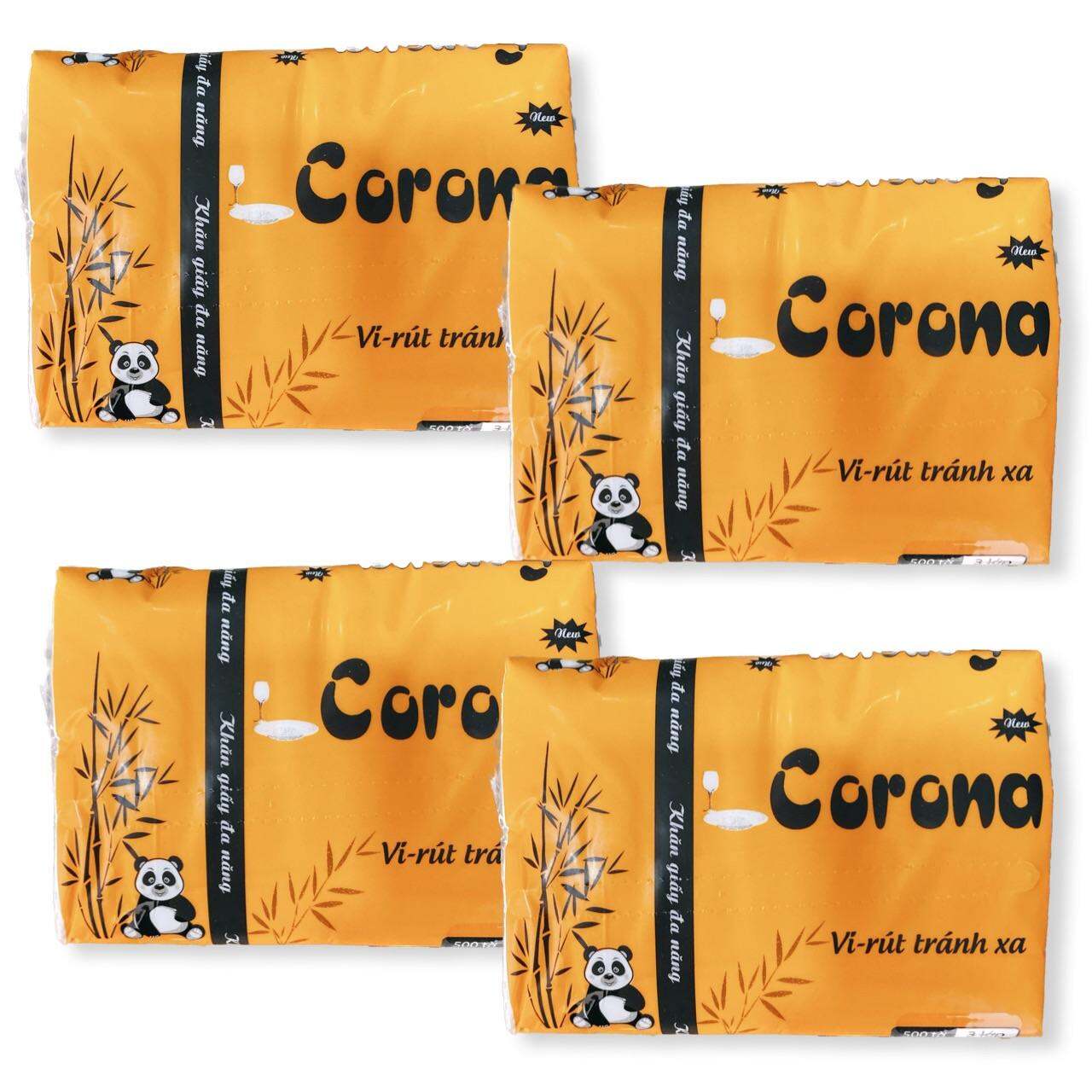 Combo 4 gói x 300 tờ khăn giấy gấu trúc, giấy ăn gấu trúc CORONA. -[ 12.12 Hot Deals ]