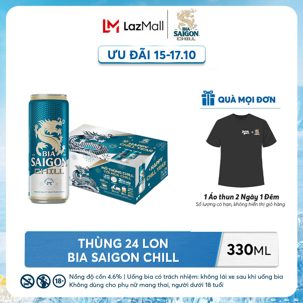 [KHU VỰC HÀ NỘI] Thùng 24 lon Bia Saigon Chill - 330ml/lon