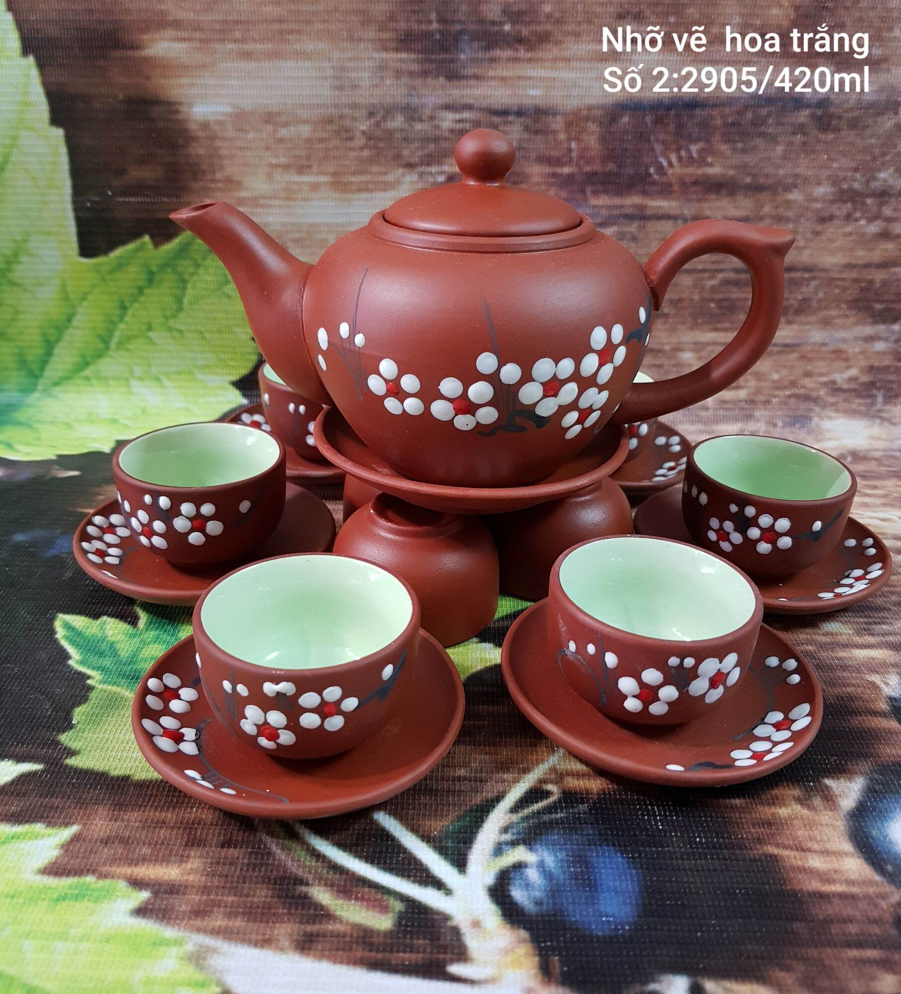 Bộ Ấm Trà hoa đào 420ml , chén 50ml