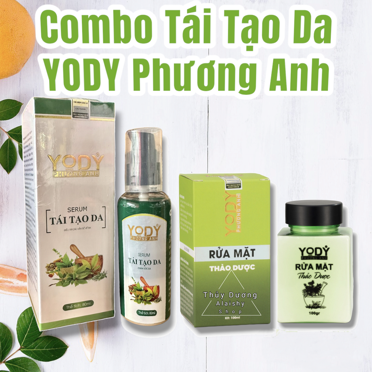 [TẶNG QUÀ] Combo Serum thảo dược Tái tạo da + Bột rửa mặt thảo dược Yody White Phương Anh sạch mụn nám tàn nhang