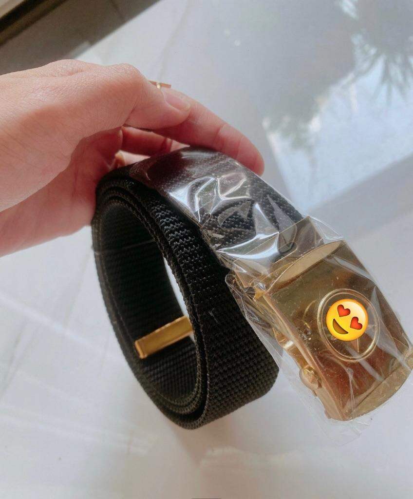 COMBO 2SỢI DÂY LƯNG/DÂY NỊT/ THẮT LƯNG DÙ ĐEN MẶT VÀNG HÀNG CHUẨN