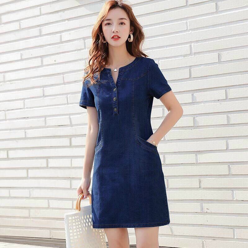 Đầm jean suông cổ V thời trang cao cấp