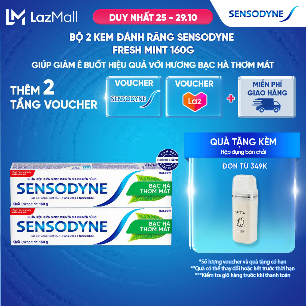 Bộ 2 Kem đánh răng SENSODYNE Fresh Mint 160g giúp giảm ê buốt hiệu quả với hương bạc hà thơm mát