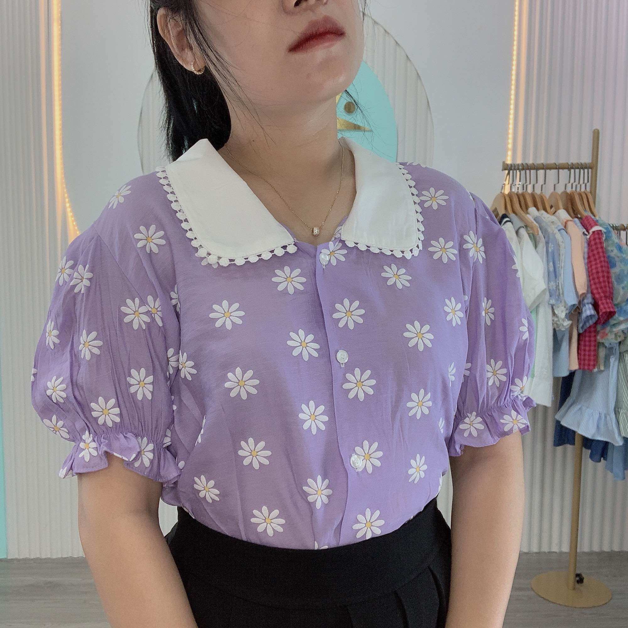 ÁO SƠ MI HOA CÚC CỔ SEN (MS91)