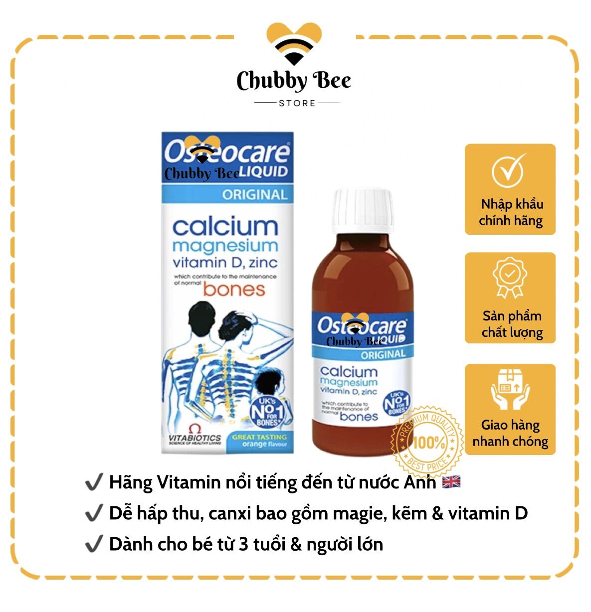 Canxi nước Osteocare từ Anh cho bé từ 3 tuổi và người lớn