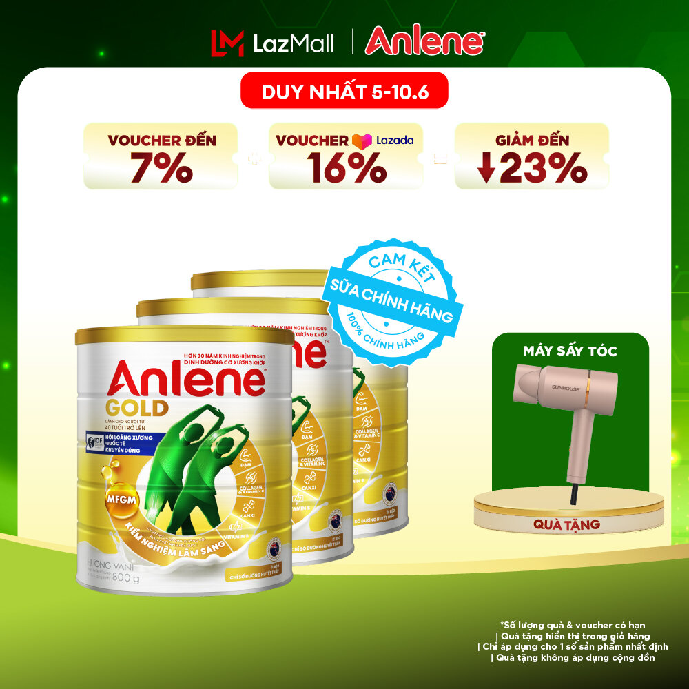 [Voucher giảm đến 26%]Combo 3 Sữa Bột Anlene Gold Hương Vani 800G