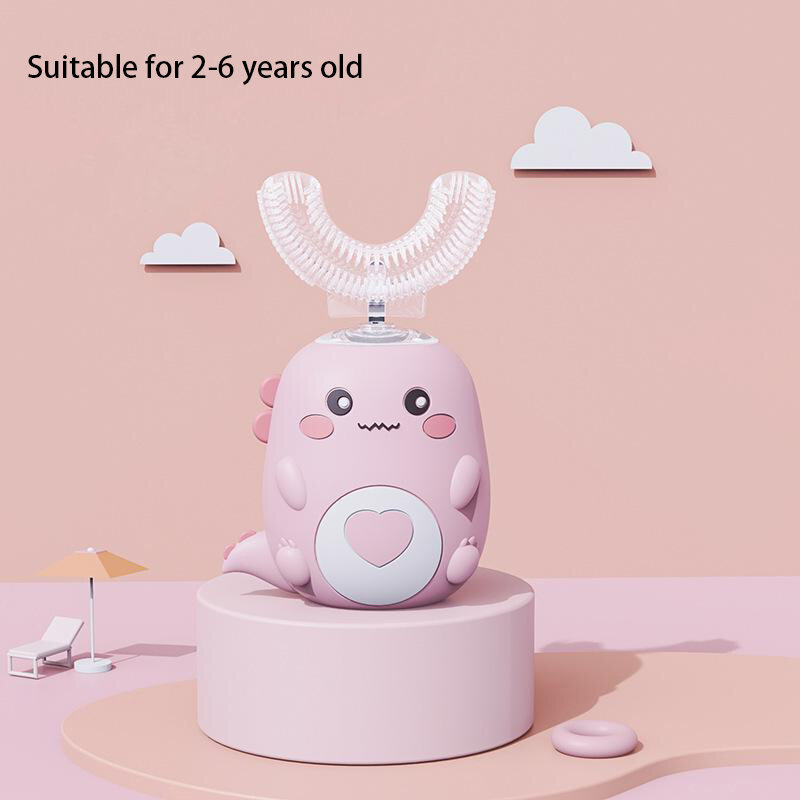Trẻ em hình chữ u bàn chải đánh răng điện 360 độ thông minh phim hoạt hình trẻ em silicone bàn chải đánh răng tự động có thể sạc lại sonic bàn chải đánh răng