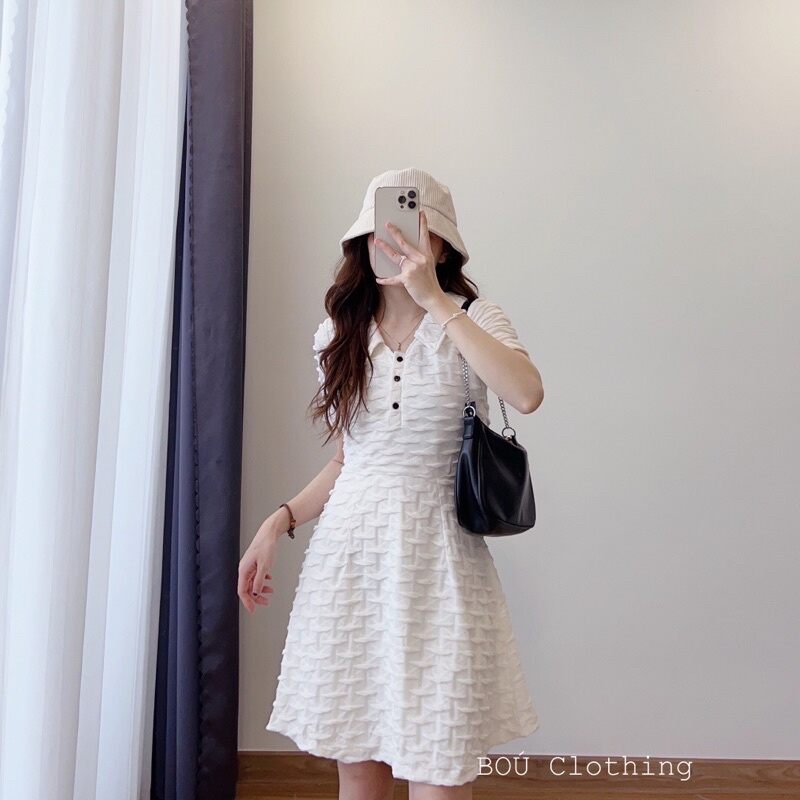 Đầm xòe cổ sơ mi sóng