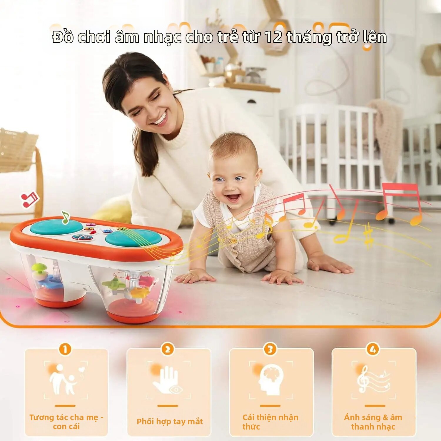 Đồ Chơi Âm Nhạc Đa Chức Năng Cho Trẻ Em Trống Điện Tử Chơi Bằng Tay Có Đèn Nhấp Nháy & Hiệu Ứng Âm Thanh Để Bé Chơi Phát Triển Vận Động