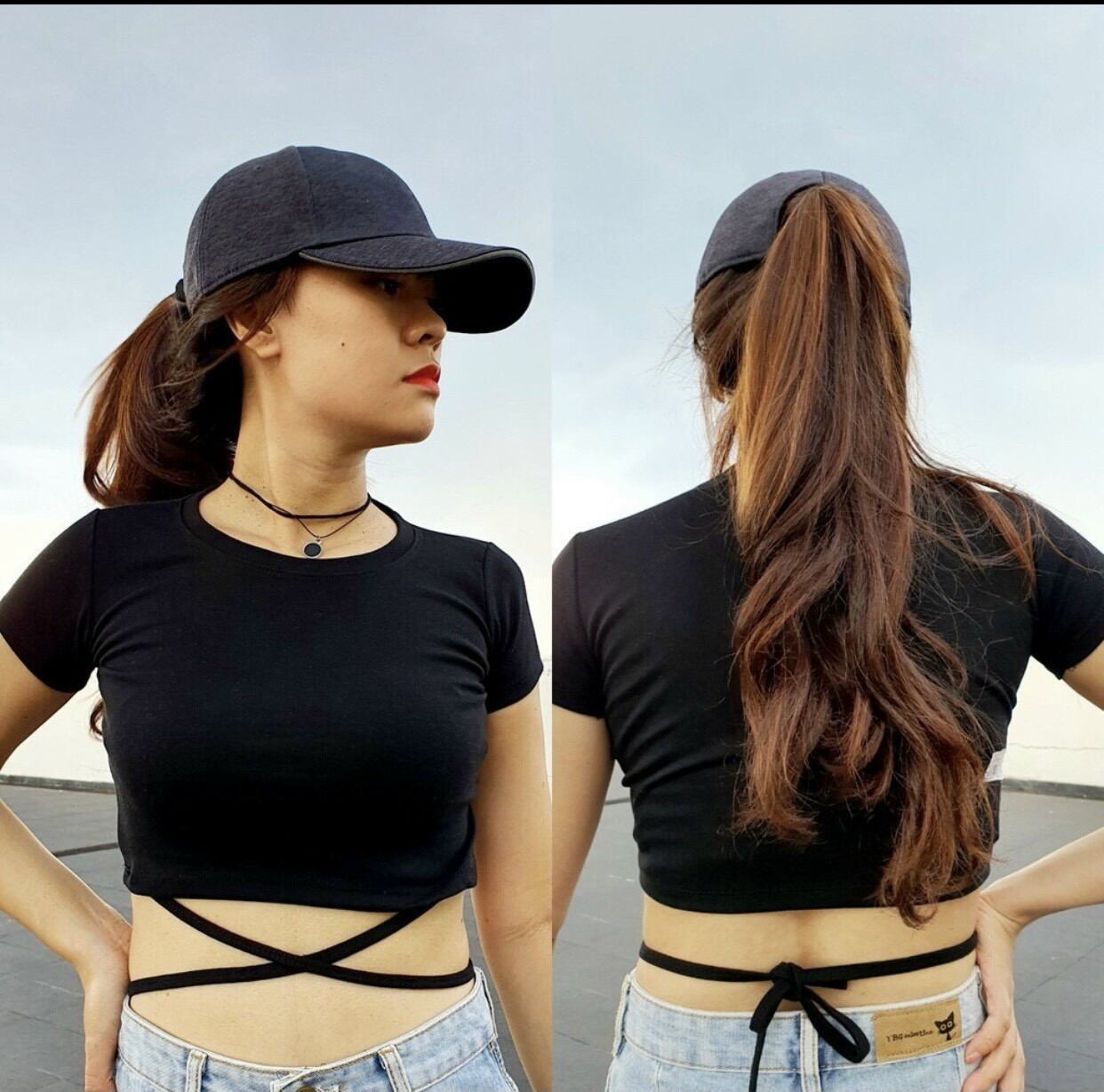 ÁO THUN CHÉO CỘT DÂY HỞ EO ÁO CROPTOP FORM 45KG(C)