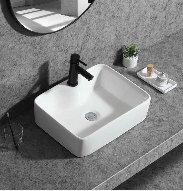 Chậu lavabo sứ rửa mặt cao cấp Mission ( loại chữ nhật đặt bàn)
