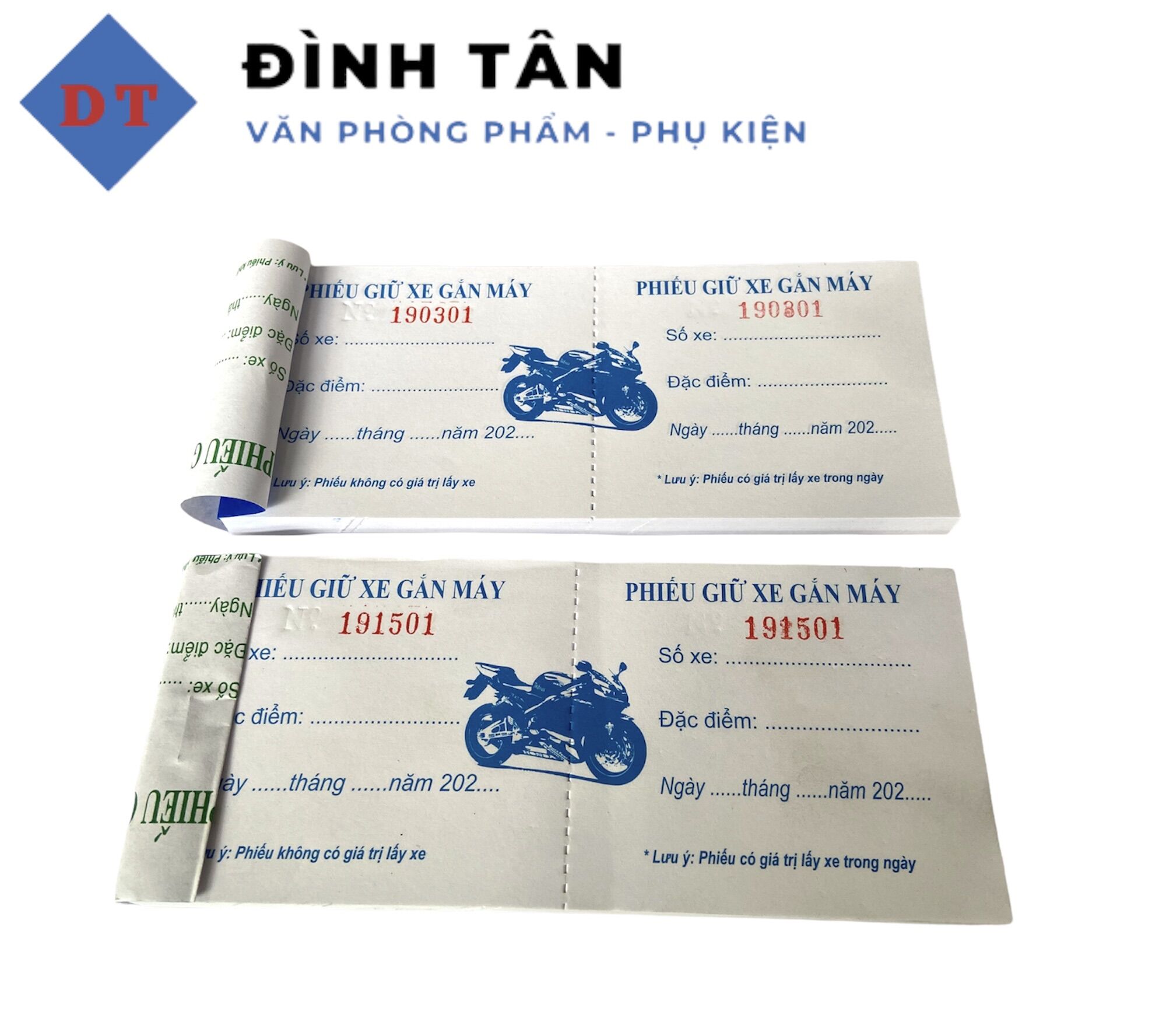 Phiếu Giữ Xe In Sẵn - Cùi Phiếu Giữ Xe Máy Có Hình 100 Tờ/Cuốn