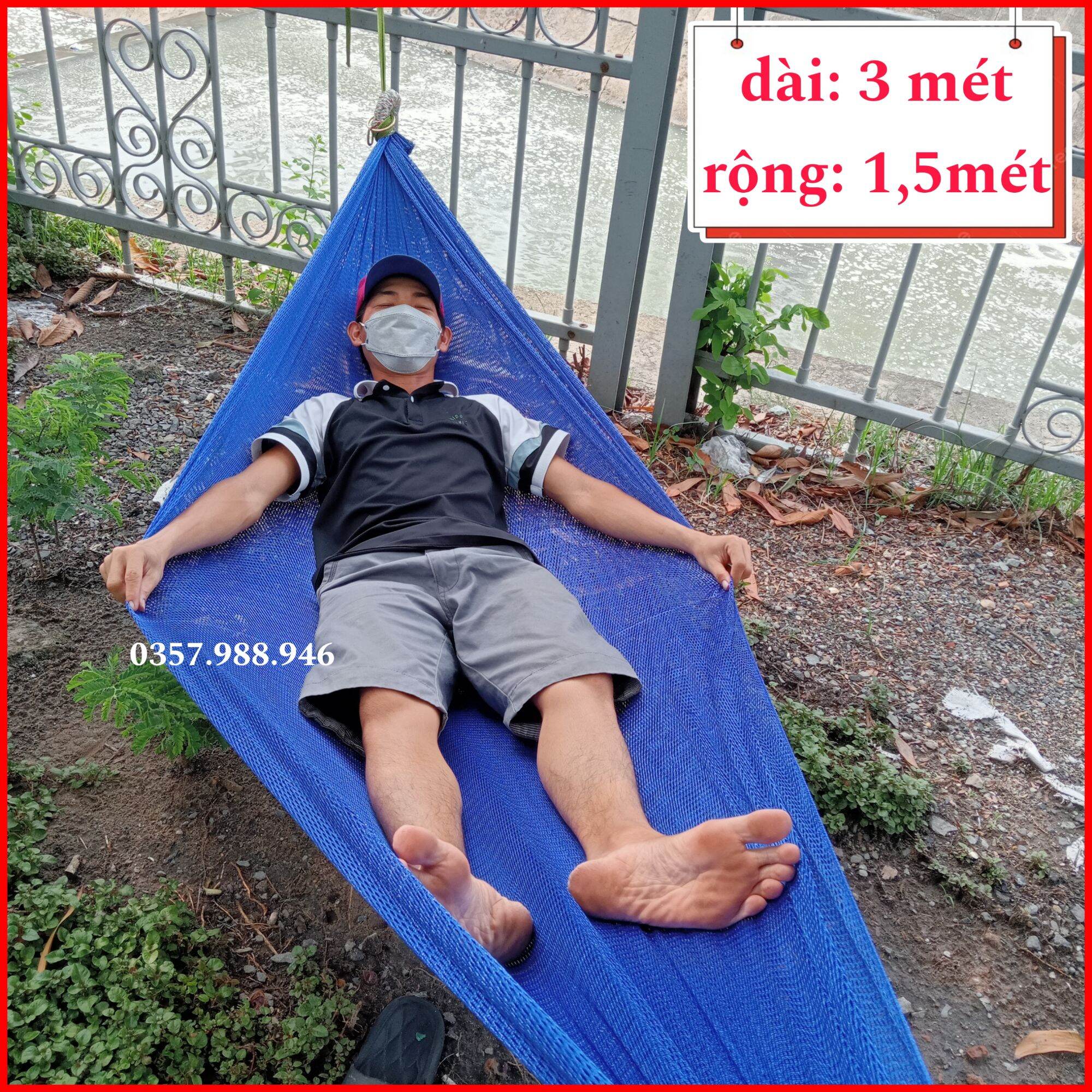 Võng Lưới Bó Đầu 2 Lớp Dài 3 Mét Cao Cấp Kèm Dây Dù Tốt