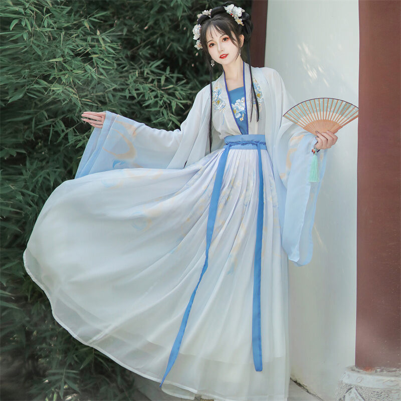 Váy Xếp Ly Hanfu Cổ Trang Cho Nữ, Váy Xếp Ly Một Mảnh Thêu Công Phu, Váy Hanfu Thường Ngày, Váy Hanfu Phong Cách Cổ Điển