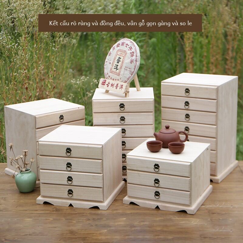 Solid Wood Pu'er Tea Box Tea Leaf Storage Cabinets Wood Tea Box Cupboard Multilayer Drawer-type White Tea Black Tea Points Tea Box