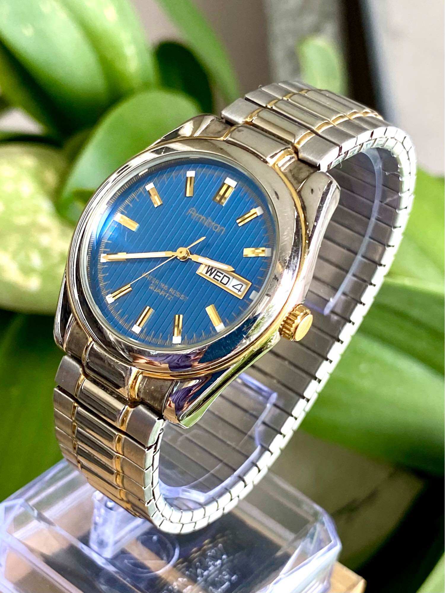 Đồng hồ nam mặt xanh máy pin Japan size-36