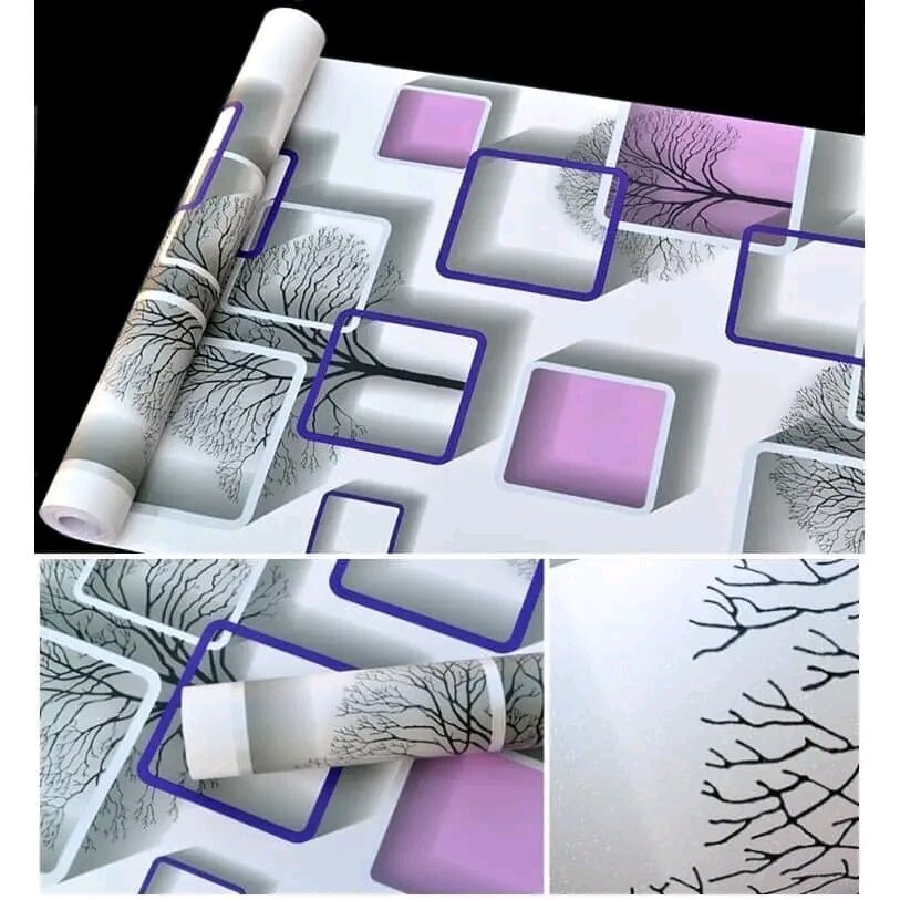 Giấy dán tường Ô VUÔNG 3D TÍM ,XANH LÁ, XANH DƯƠNG, VÀNG khổ 45cm x 10m  có keo sẵn