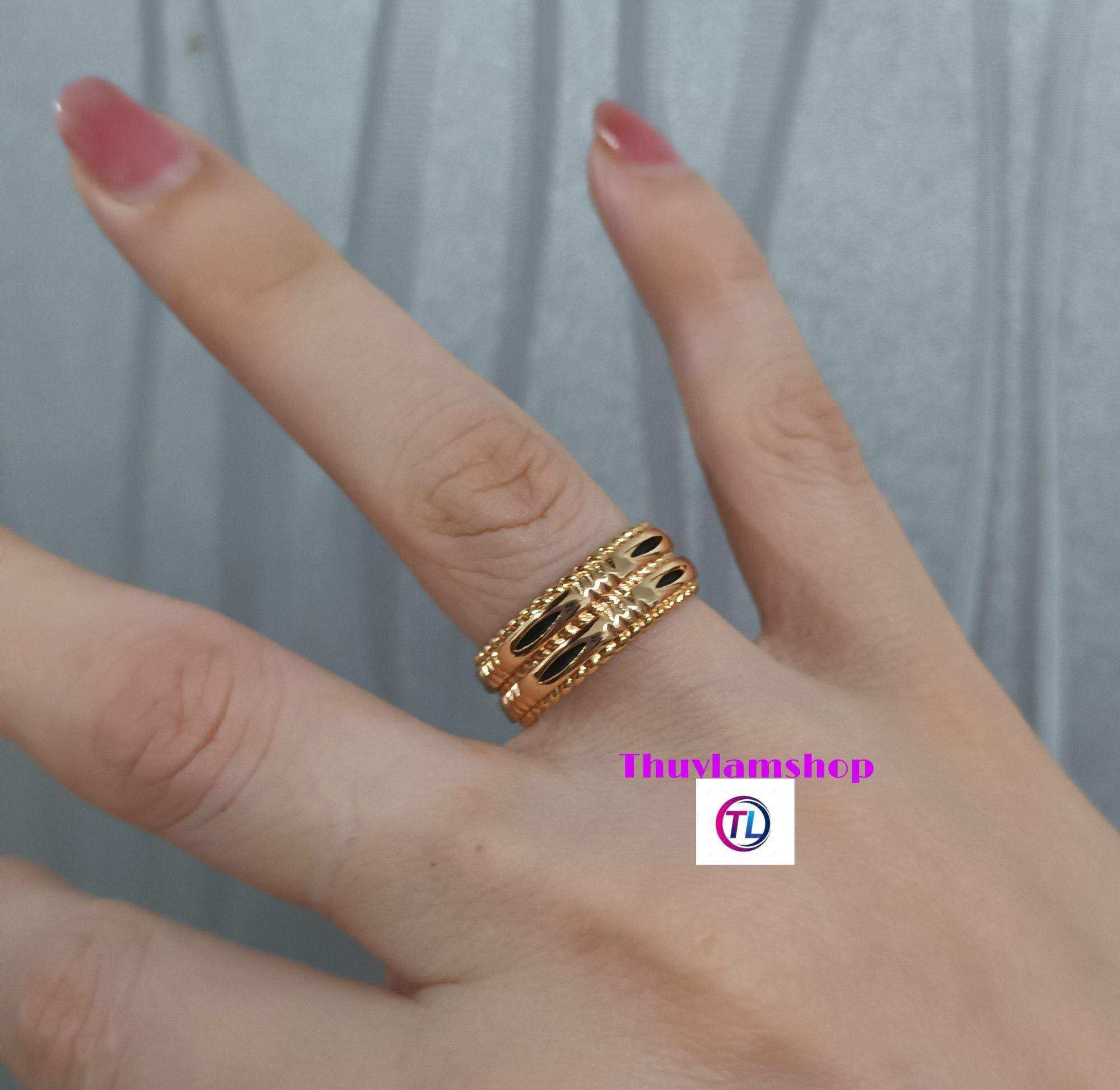 Nhẫn nữ song lộc tài ghép đôi thép Titan không đen không gỉ